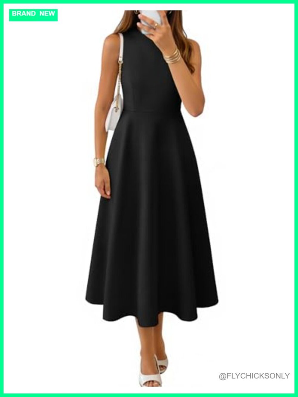 Sleeveless A Line Midi Dress High Waist Formal Wedding Guest Flowy